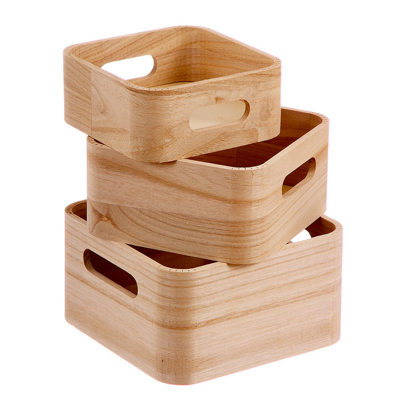 Set De 3 Cajas De Madera Natural Caison