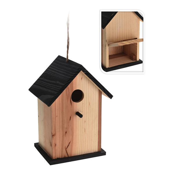 Casita Para Pájaros, Fabricada En Madera, Color Madera 15,5X13X22Cm