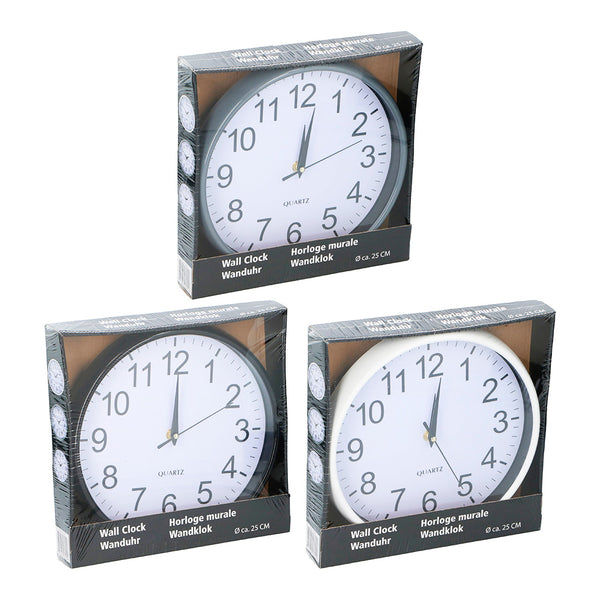 Wall Clock Ø25x3cm 3 Assorted Colors