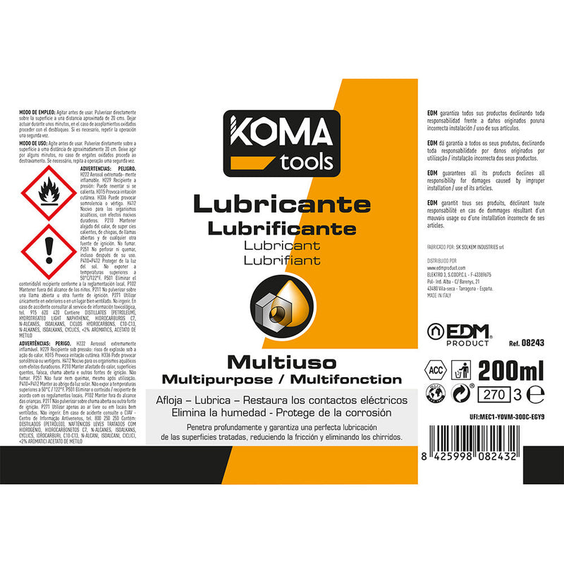 Lubricante Multiusos Spray 200Ml  Koma Tools