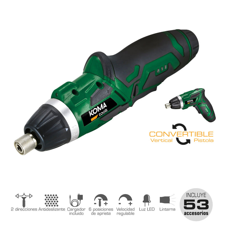 Atornillador A Bateria Reversible 3,6V Litio 1300Mah Con 53 Accesorios 17,5X14,8Cm Koma Tools