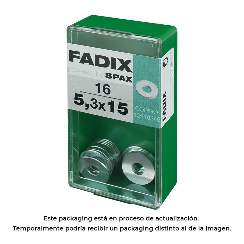 Caja S 16 Unid, Arandela Plana Ancha Cinc 5,3X15Mm Fadix