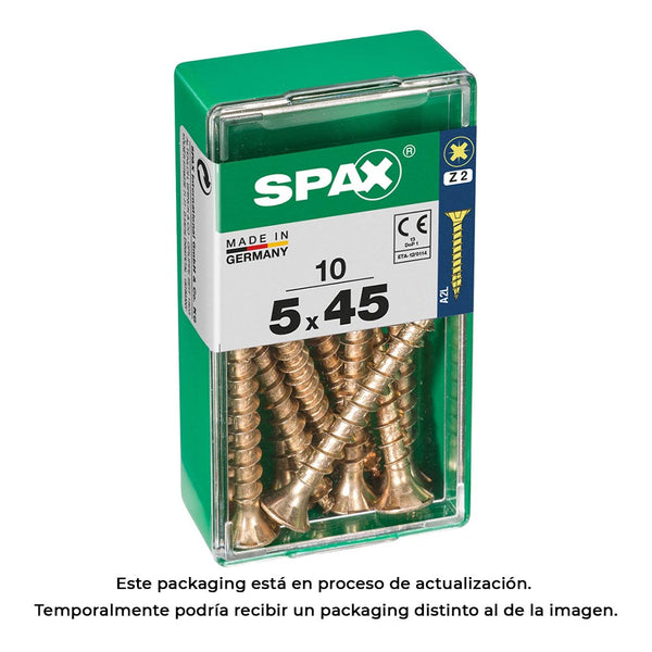 Caja 10 Uds, Tornillo Madera Spax Cab, Plana Yellox 5,0X45Mm Spax