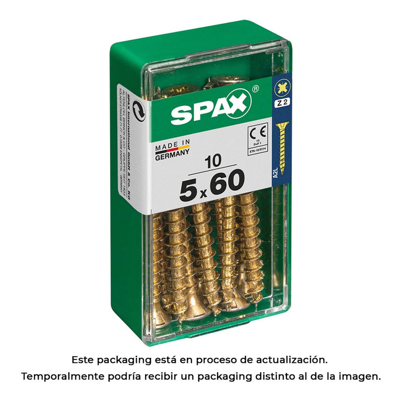 Caja 10 Uds, Tornillo Madera Spax Cab, Plana Yellox 5,0X60Mm Spax