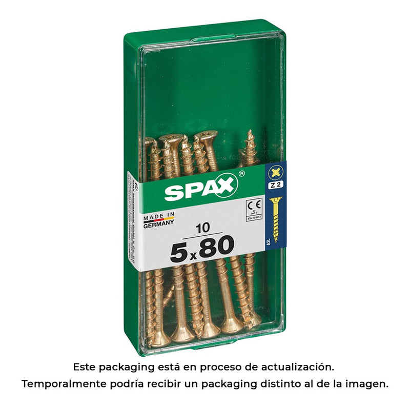 Caja 10 Uds, Tornillo Madera Spax Cab, Plana Yellox 5,0X80Mm Spax