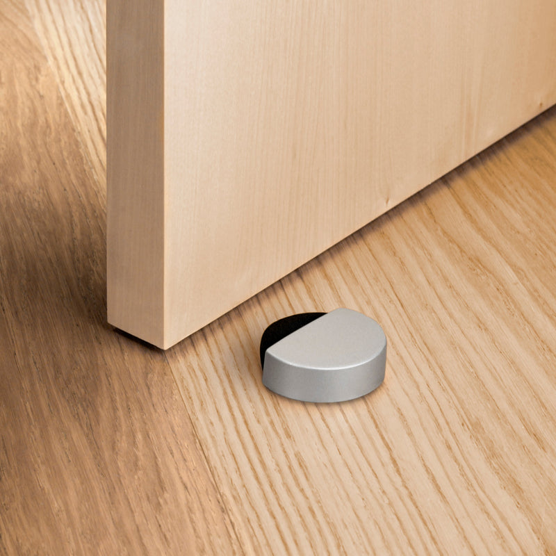 6 self-adhesive door stops made of ABS plastic, matte chrome, with foam rubber buffer