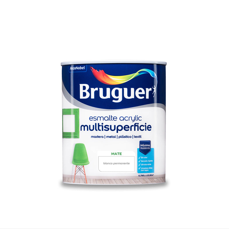 Permanent White Matte Multisurface Acrylic Enamel 0.750L 5069889 Bruguer