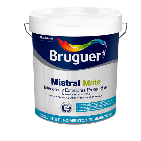 Pintura Plastica Blanca Mate Mistral 4L Para Interior Y Exterior 5586674 Bruguer