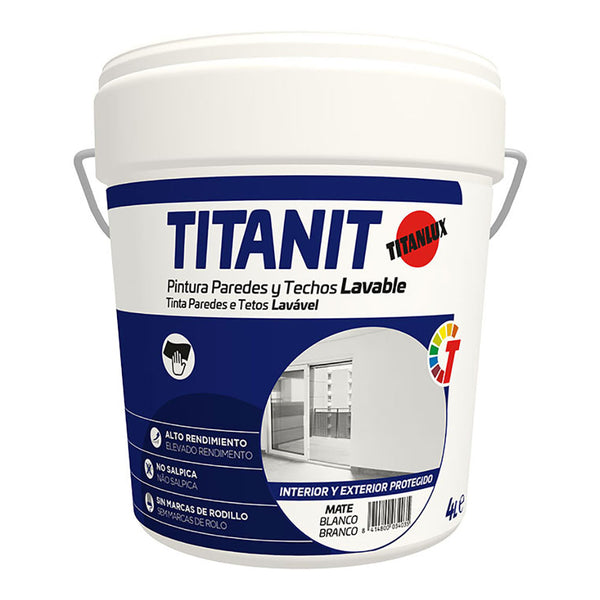 Pintura Para Paredes Y Techos Lavable Titanit Mate Blanco Interior Y Exteriores Protegidos 4L Titanlux 029190004