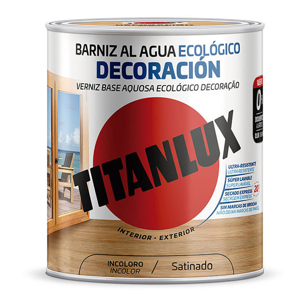 Barniz Al Agua Ecológico Decoración Satinado Incoloro 0,750L Titanlux M21100034