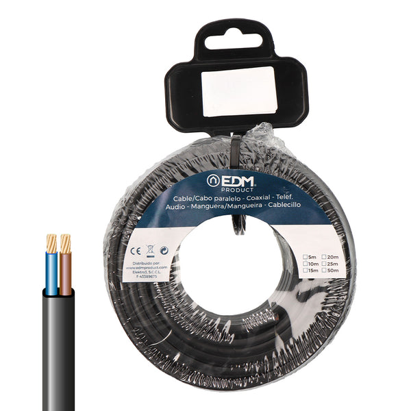 Carrete 15M Cable Paralelo Plano Negro 2X2,5Mm, Edm