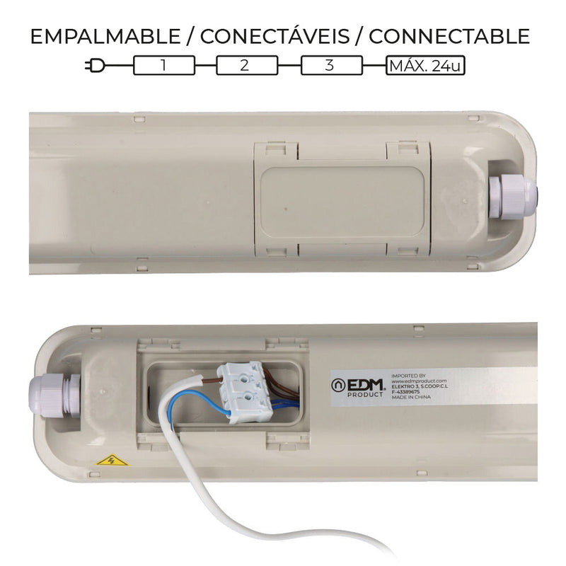 Regleta Estanca Led Ip65 18W 1990Lm 6500K Luz Fria 5,9X59X6,6Cm Edm