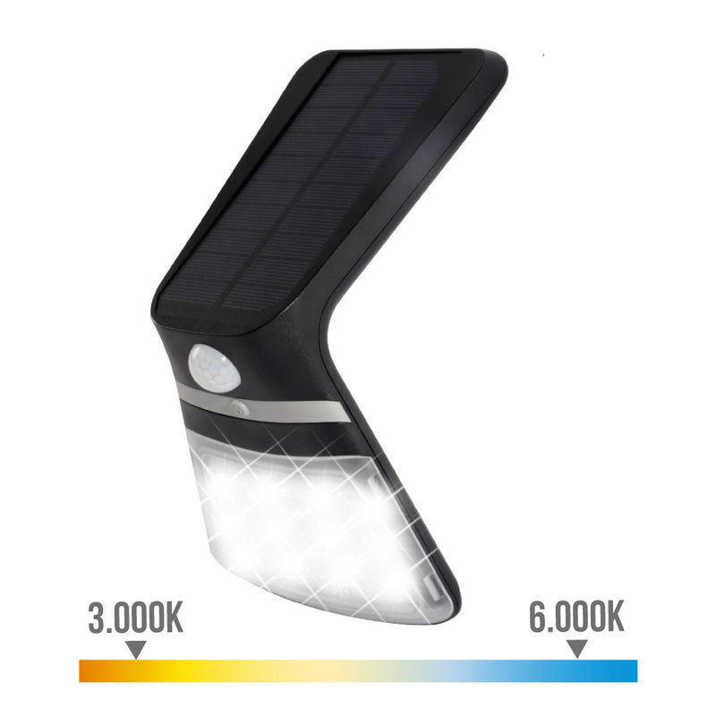 Solar Wall Light 3.5W 430Lm Rechargeable Presence Sensor (2-8M) Black Color 10.5X13Cm Edm