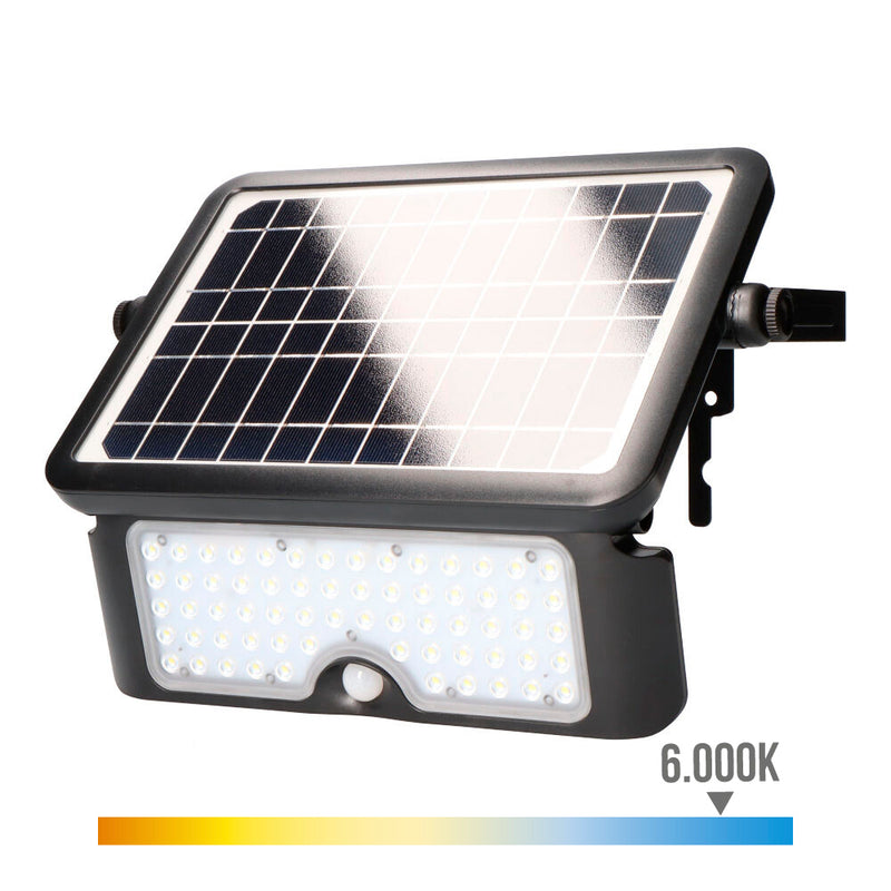 Aplique Solar 10W 1150Lm Recargable. Sensor Presencia (2-8M) Color Negro 27,5X19,6Cm Edm