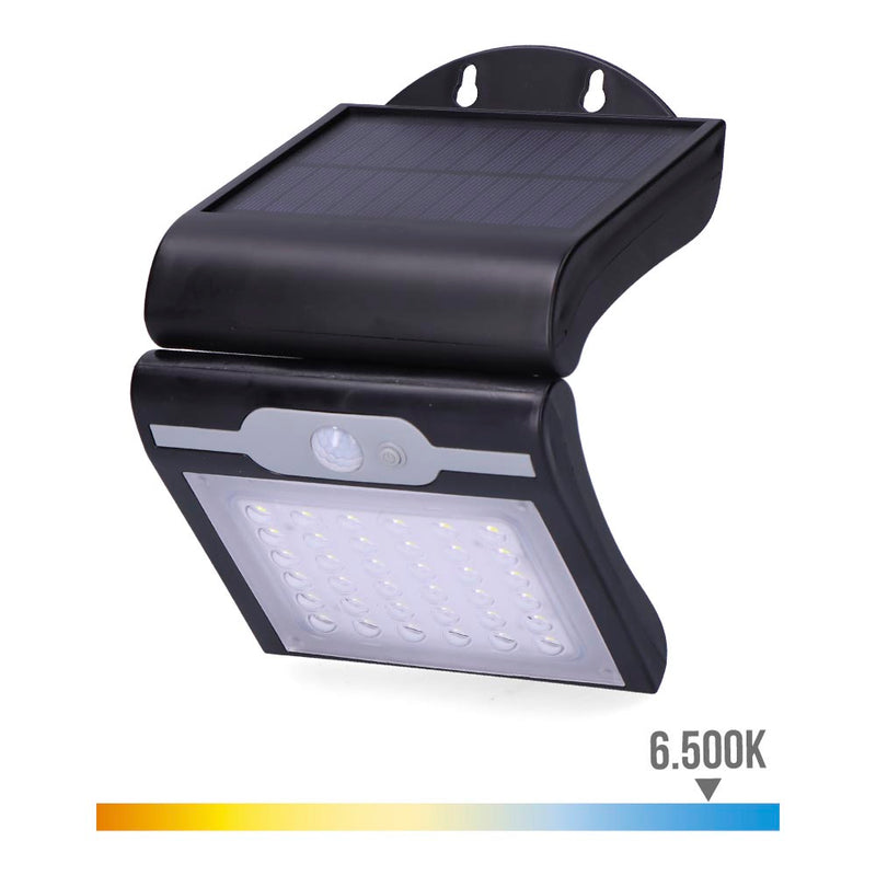 Aplique Solar 2W 220Lm 6.500K Con Sensor Color Negro Edm