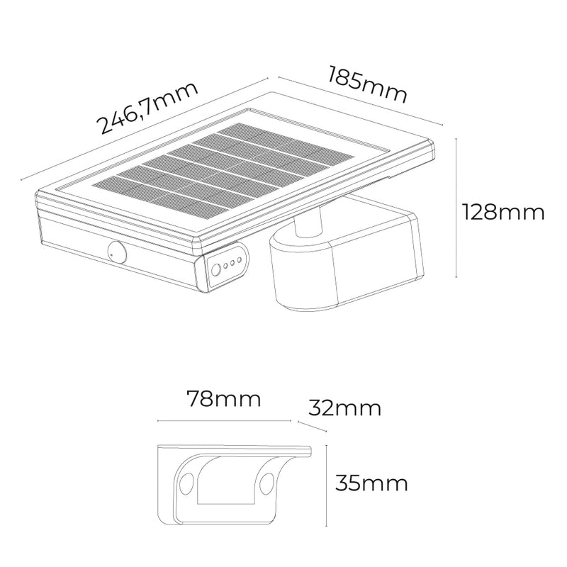 Solar LED wall light 6W 720Lm 6,500K with twilight and motion sensor, removable light point, black Edm