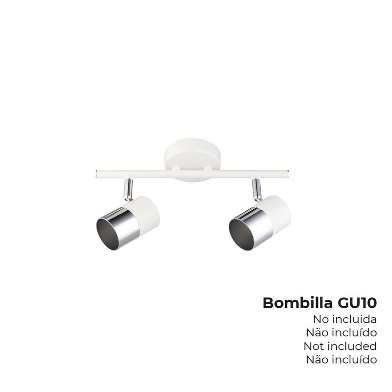 Foco Halogeno 2 Elementos Color Cromo+Blanco Hueso Gu-10 Modelo Moon Edm