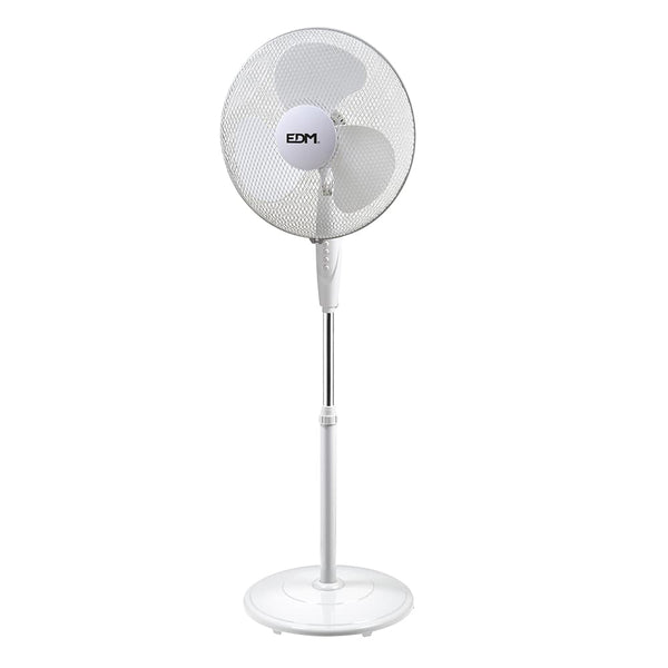 Ventilador De Pie Con Base Circular, Color Blanco, Potencia: 45W Aspas: Ø40Cm Altura Regulable 110-130Cm Edm