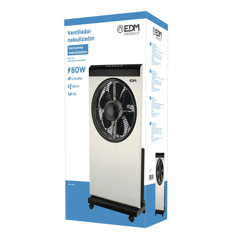 Ventilador Nebulizador Con Mando A Distancia, Color Blanco/Negro, Potencia: 80W Aspas: Ø30Cm 39X24X84Cm Edm