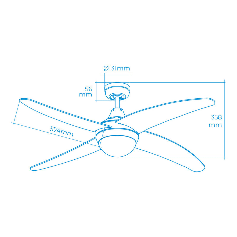 Ventilador De Techo Modelo Caspio, Color Blanco, Potencia: 60W Aspas: Ø132Cm Con Mando A Distancia Edm