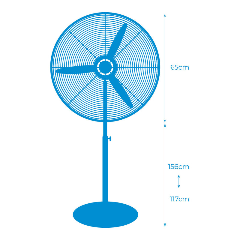 Ventilador De Pie Industrial, Oscilante, Con Base Circular, Color Negro, Potencia: 180W Aspas: Ø60Cm, Altura Regulable 117-156Cm Edm