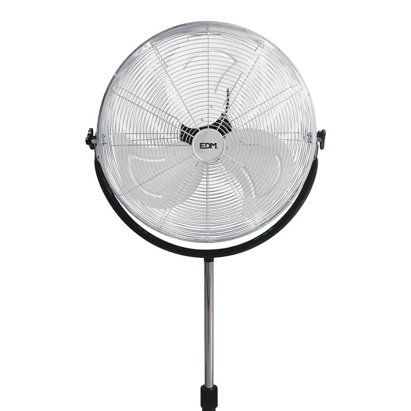 Ventilador De Pie Industrial, Con Base Circular, Cromado/Negro Potencia: 120W Aspas: Ø50Cm Altura Regulable 118-148Cm Edm