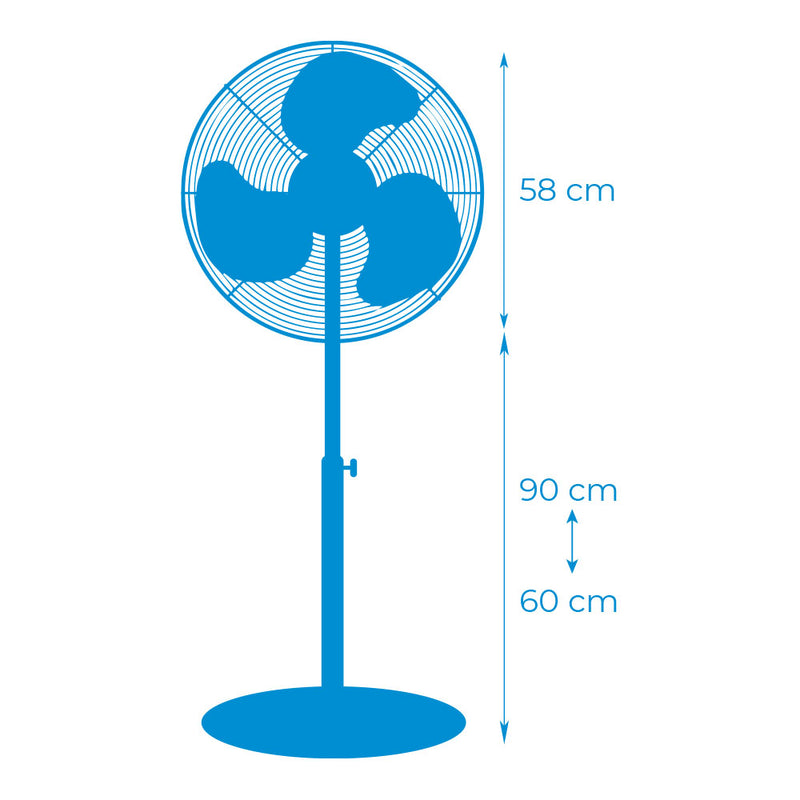 Ventilador De Pie Industrial, Con Base Circular, Cromado/Negro Potencia: 120W Aspas: Ø50Cm Altura Regulable 118-148Cm Edm