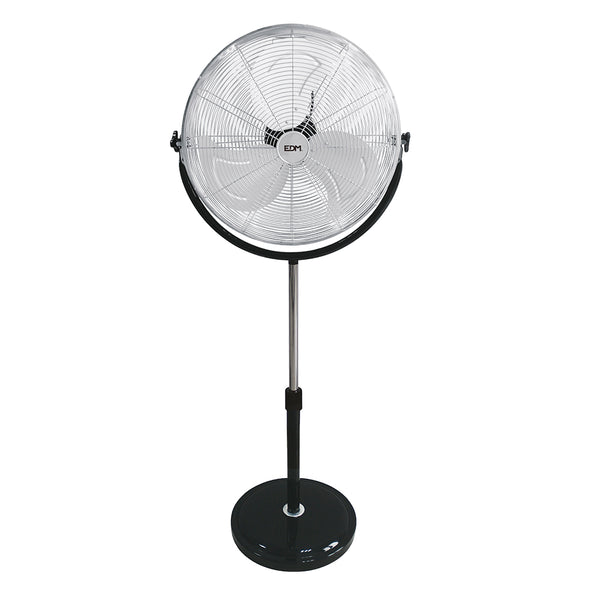 Ventilador De Pie Industrial, Con Base Circular, Cromado/Negro Potencia: 120W Aspas: Ø50Cm Altura Regulable 118-148Cm Edm