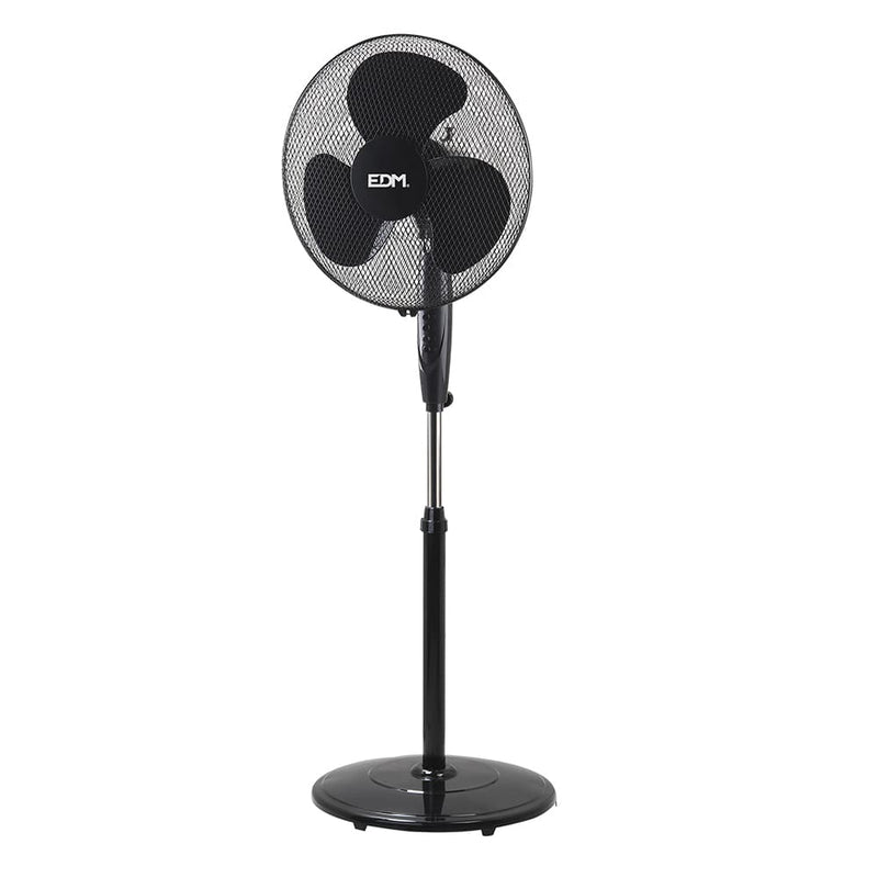 Ventilador De Pie Con Base Circular, Color Negro, Potencia: 45W Aspas: Ø40Cm Altura Regulable 110-130Cm Edm