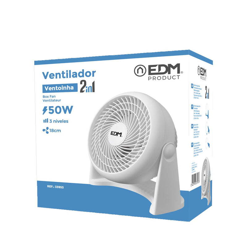 Ventilador 2 En 1 (Suelo Y Pared) Color Blanco, Potencia: 50W Aspas: Ø18Cm 26,5X15,5X27,7Cm Edm