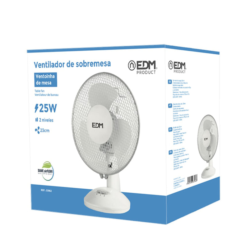 Ventilador De Sobremesa, Color Blanco, Potencia: 25W Aspas: Ø23 ; 27X24X36Cm Edm