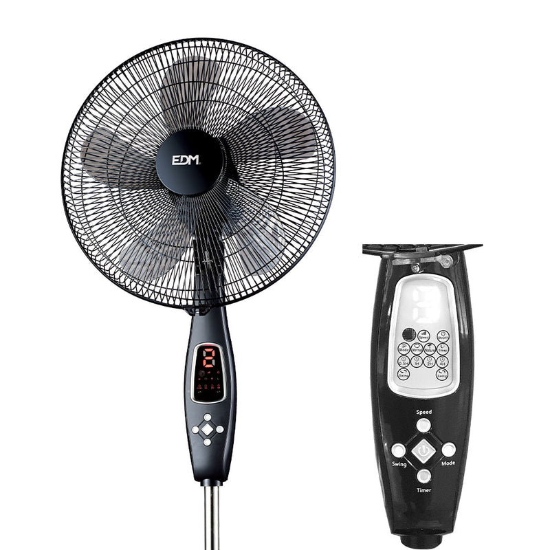 Ventilador De Pie Con Mando A Distancia, Color Negro, Potencia: 60W Aspas: Ø40Cm Altura Regulable 110-130Cm Edm