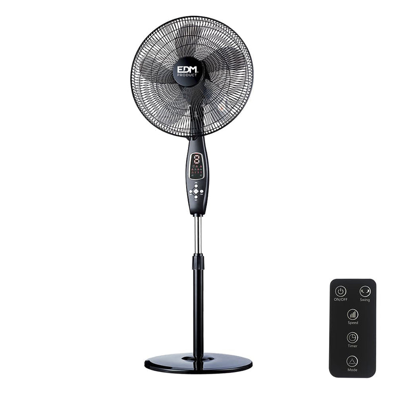 Ventilador De Pie Con Mando A Distancia, Color Negro, Potencia: 60W Aspas: Ø40Cm Altura Regulable 110-130Cm Edm