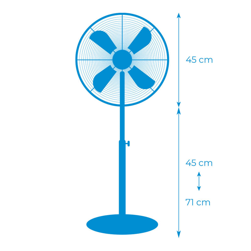 Ventilador De Pie Con Base Circular, Cromado, Potencia: 60W Aspas: Ø40Cm Altura Regulable 90-116Cm Edm