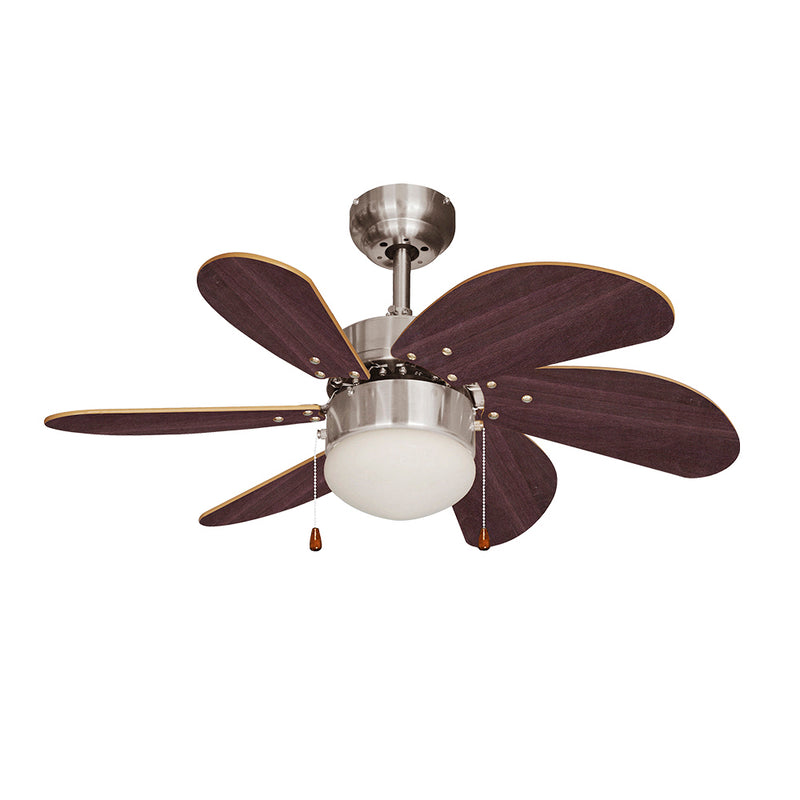 Ventilador De Techo Modelo Aral, Color Wengue/Niquel Satinado, Potencia: 50W Aspas: Ø76Cm Edm