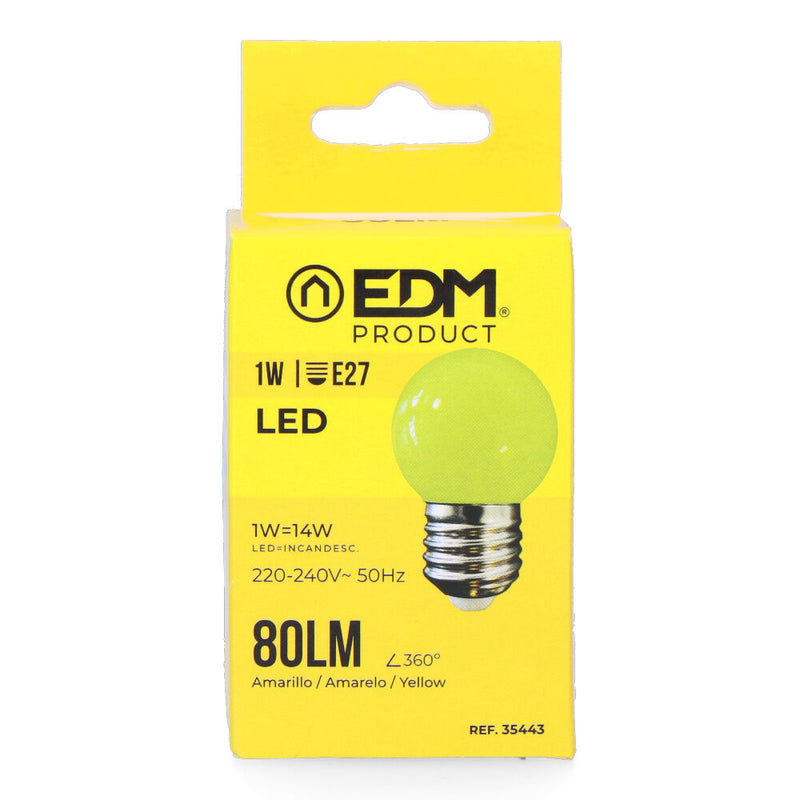 Bombilla Esferica Led E27 1W 80Lm Luz Amarilla Ø4,3X7Cm Edm