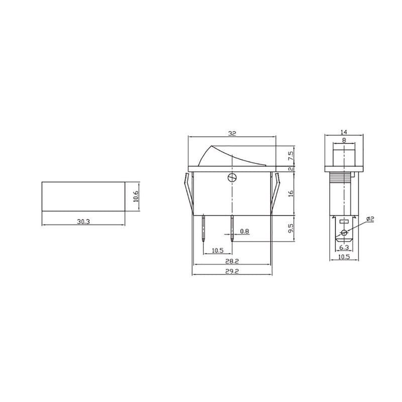 Interruptor On-Off-On Estrecho 15A 250V Negro