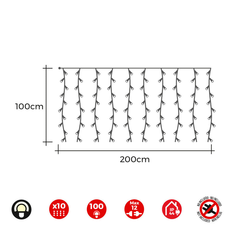 Cortina Easy-Connect 2X1M 10 Tiras 100 Leds Blanco Calido 30V (Interior-Exterior) Edm Total 1,8W