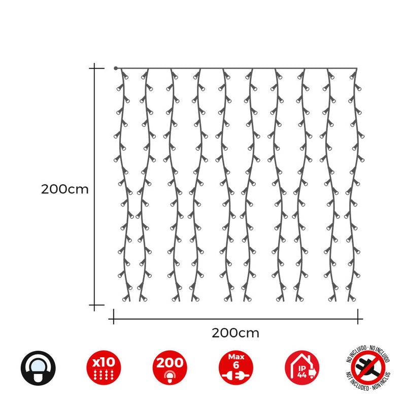 Cortina Easy-Connect 2X2M 10 Tiras 200 Leds Blanco Frio 30V (Interior-Exterior) Edm Total 3,2W