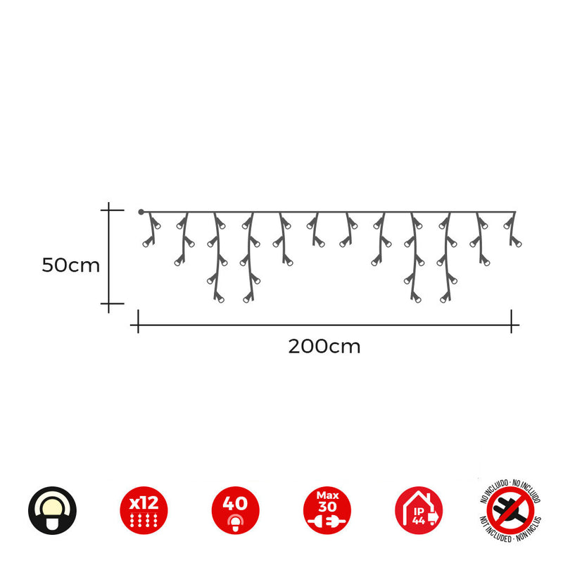 Cortina Icicle Easy-Connect 2X0,5M 12 Tiras Blanco Calido 30V (Interior-Exterior) Edm Total 0,72W