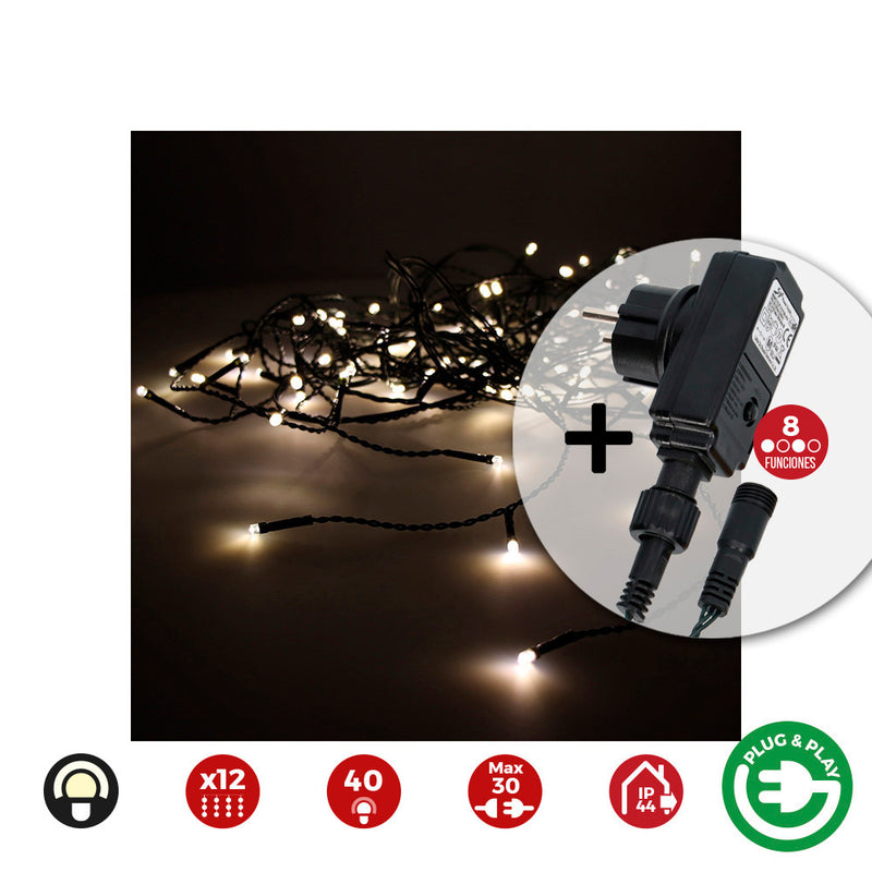 Cortina Icicle Con Programador Easy-Connect 2X0,5M 12 Tiras 40 Leds Blanco Calido Edm