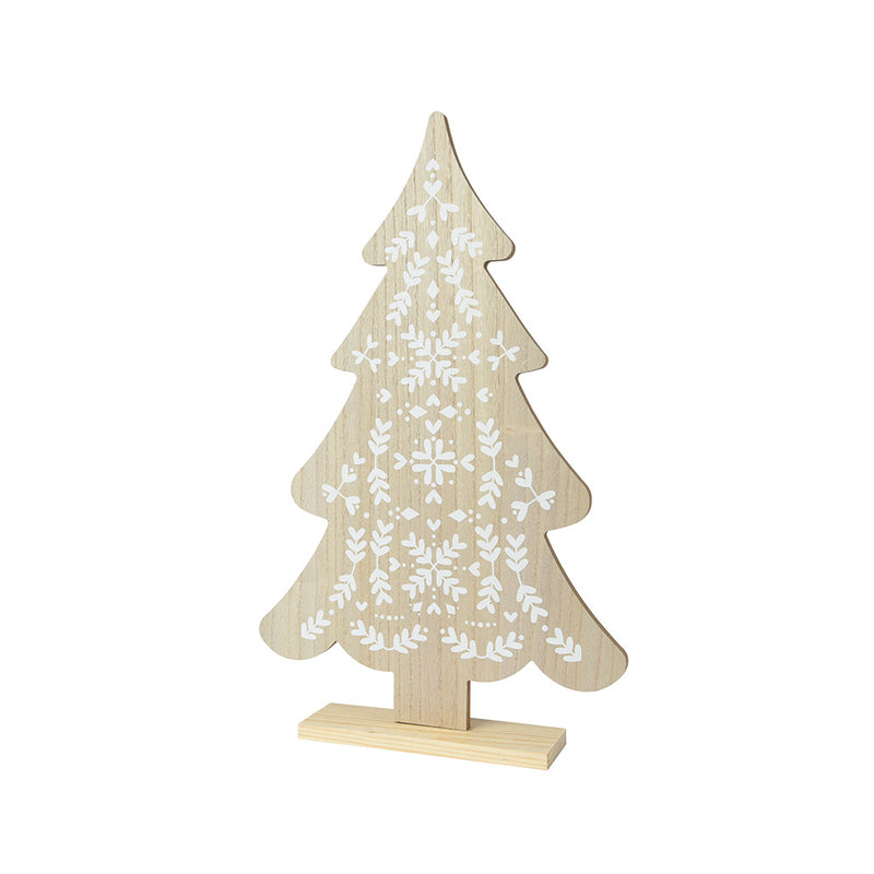 Small Wooden Fir Tree With White Details, 30 X 6 X 48 Cm.