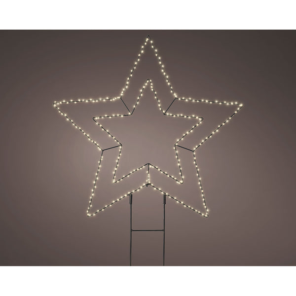 Adorno Led Estrella Doble Con Estaca 58X55Cm, Medida Estaca 25Cm, Medida Total 75Cm. Lumineo