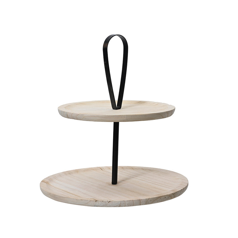 Round wooden centerpiece, with two shelves.