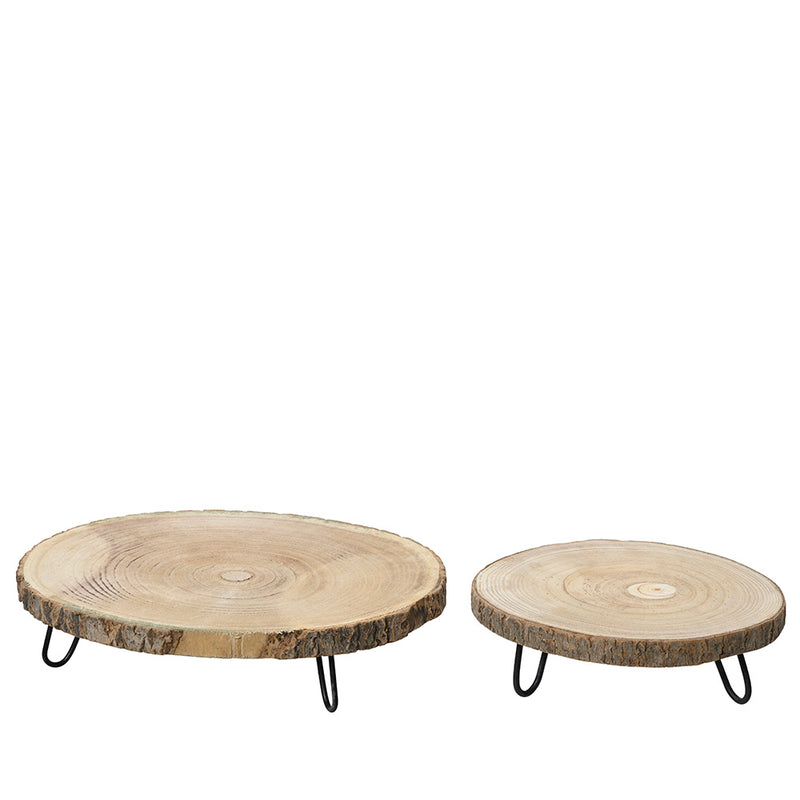 Set of 2 decorative round wooden trays