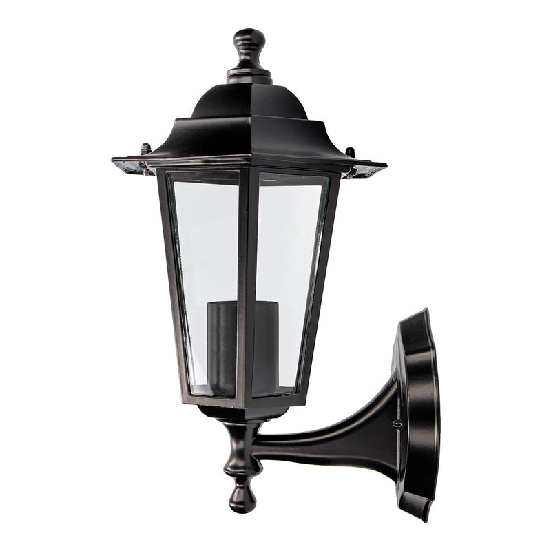 Farol De Aluminio Y Cristal Para Pared. Ip44 E27 60W Color Negro Ø19,5X21X32Cm Modelo Zurich. Edm