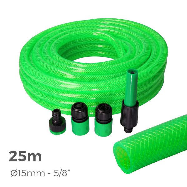 Kit Manguera De Jardin Anti-Torsion Ø Interior 15Mm Ø Exterior 20Mm (5/8") - Rollo 25M Con Accesorios Edm