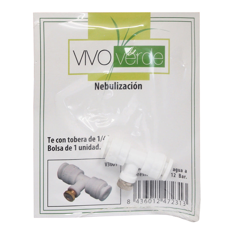 Conexion "T" De Nebulización 1/4" Con Tobera Incluida Vivo Verde