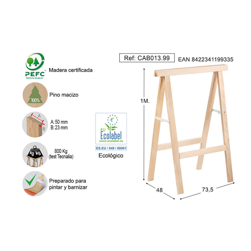 Caballete Pino Pro 1 Metro Sección 50X23Mm Astigarraga