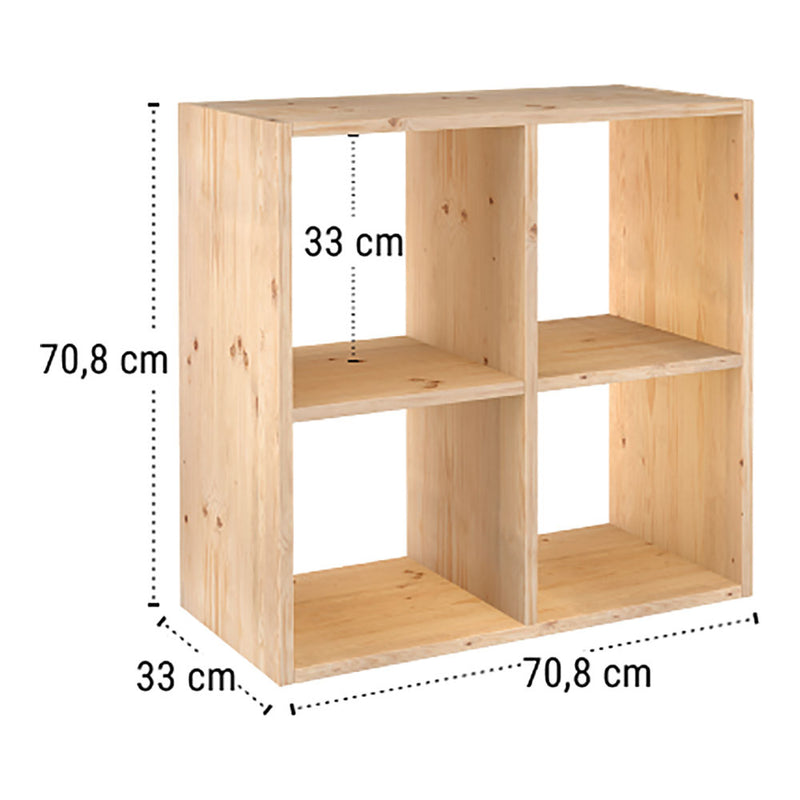 Estanteria Modular Con 2X2 Cubos Dinamic Pino Macizo 70,8X70,8X33Cm Astigarraga